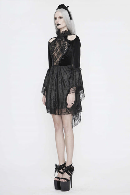 Black Chest Embroidered Beaded Off Shoulder Womens Gothic Dress