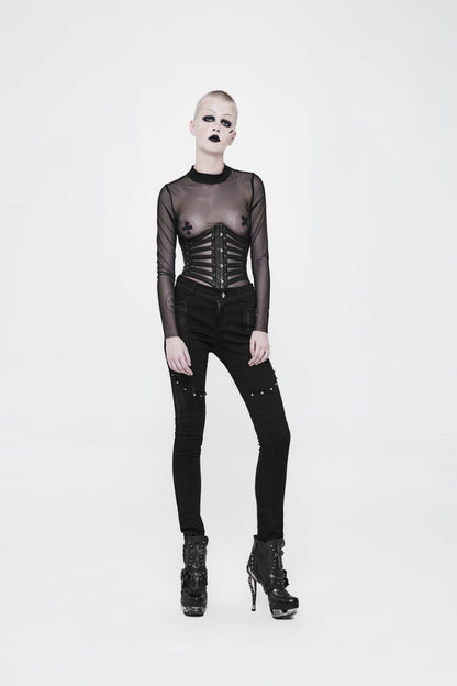 Black Lace-Up Slim Buckled Women's Punk Cool Girdle