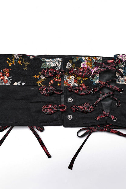 Black Long Sleeves Floral Print Ruffle Women's Gothic Lolita Kimono Dress Set