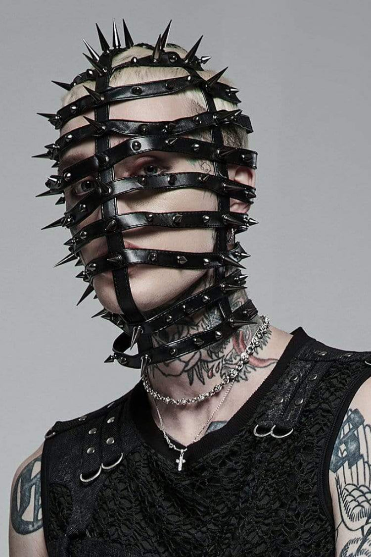 Black Cross Rivet Metal Cone Men's Steampunk Mask