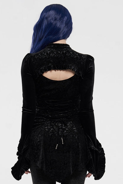 Black Long Sleeves Hollow Embroidery Slim Women's Gothic Blouse