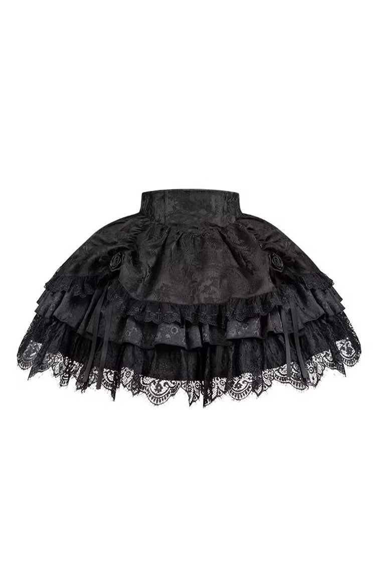 Black  [Letters & Poems · Twilight] Multi-Layered Jacquard Ruffled Witch Gothic Lolita Skirt 2 Versions