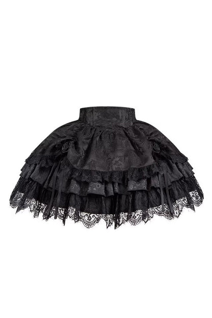 Black  [Letters & Poems · Twilight] Multi-Layered Jacquard Ruffled Witch Gothic Lolita Skirt 2 Versions