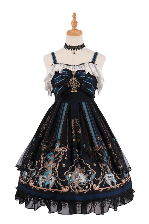 Black God's Salvation Square Collar Lace Ruffled Gothic Lolita JSK Dress