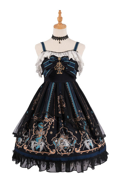 Black God's Salvation Square Collar Lace Ruffled Gothic Lolita JSK Dress