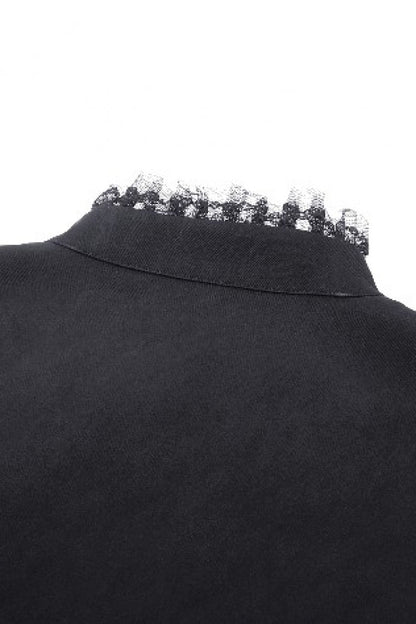 Black Lace Stand Collar Multi-Layered Ruffled Long Flared Sleeves Women's Gothic Blouse