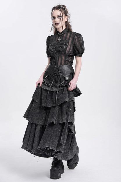 Black Multi-Layered Lace-Up Chain Women's Punk Skirt