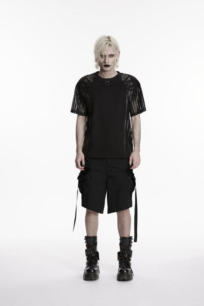 Black Buckled Men's Punk Shorts WIth Big Pocket