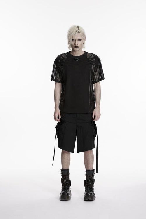 Black Buckled Men's Punk Shorts WIth Big Pocket
