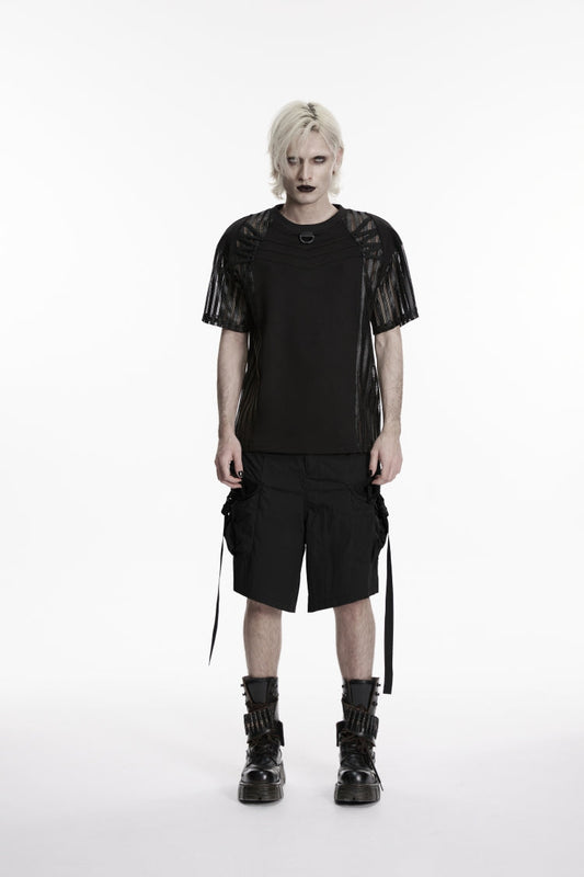 Black Buckled Men's Punk Shorts WIth Big Pocket