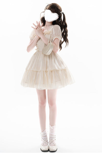 Apricot [Prussian Legend] Short Sleeves Multi-Layered Jacquard Ruffle Bowknot Sweet Lolita Dress