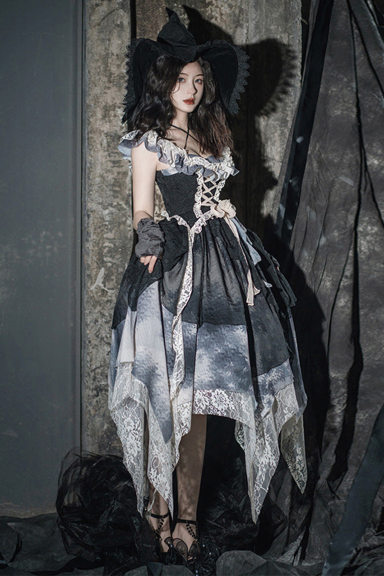 Black Letters And Poems Lace Sleeveless Printed Irregular Gothic Lolita Dress