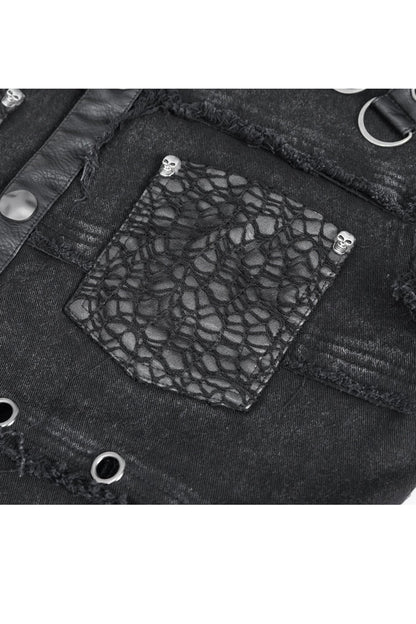 Black Lapel Collar Studded Slim Men's Punk Vest