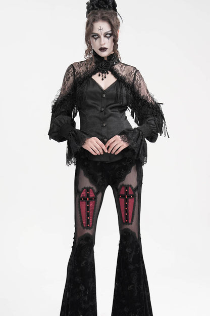 Black Long Sleeves Hollow Ripped Women's Gothic Blouse