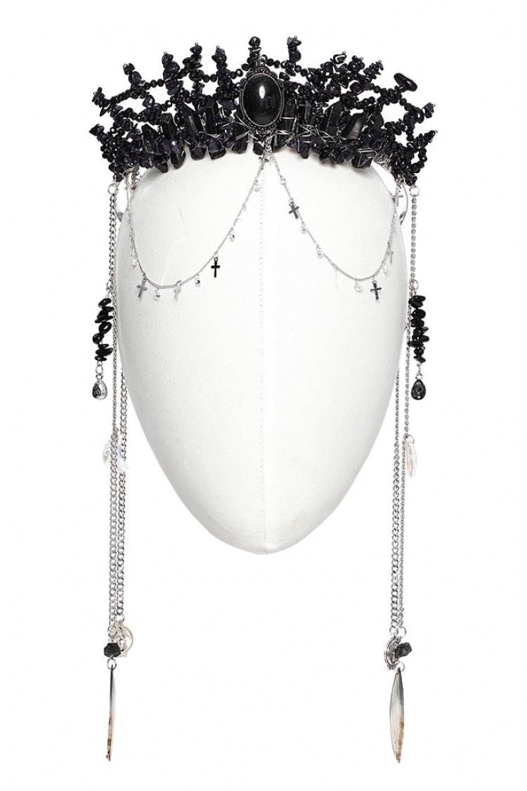 Black Irregular Women's Gothic Crystal Cross Headwear