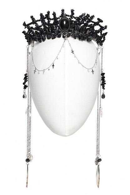 Black Irregular Women's Gothic Crystal Cross Headwear