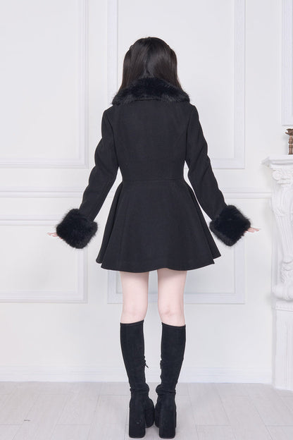 Black Plush Collar Long Sleeves Bowknot Japanese Sweet Lolita Coat