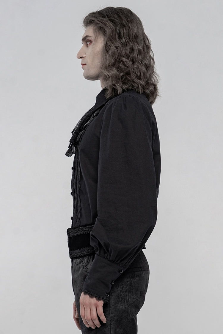 Black Lapel Collar Long Lantern Sleeves Mens Gothic Gorgeous Blouse