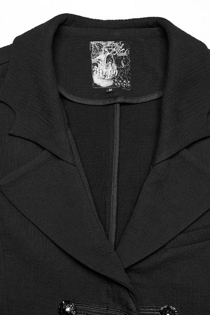 Black Batlike Collar Sleeveless Buckled Men's Gothic Long Vest