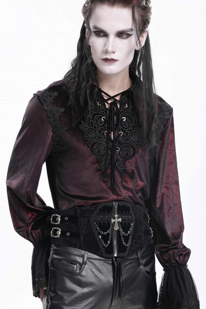 Black Lace-Up Slim Buckled Pearl-Decorated Men's Gothic Palace Accessory Cross Chain Girdle