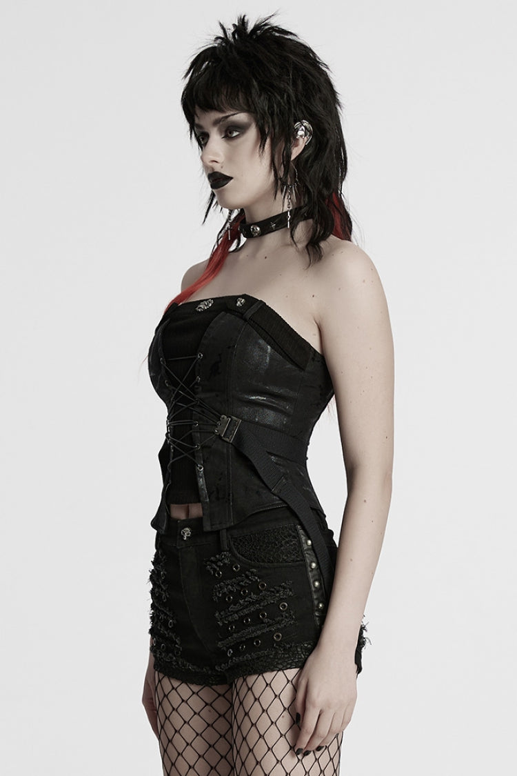Black Lace-Up Buckle Overbust Women's Punk Corset