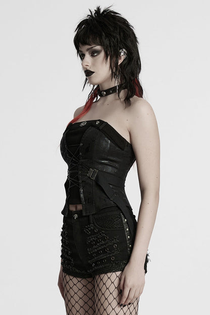 Black Lace-Up Buckle Overbust Women's Punk Corset