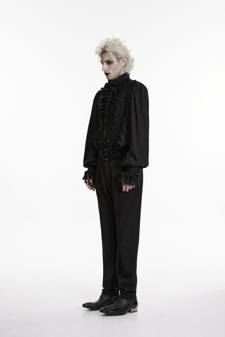 Black Embroidered Spliced Slim Men's Gothic Pants