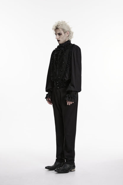 Black Embroidered Spliced Slim Men's Gothic Pants