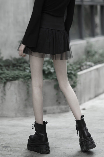 Black Binding Mesh Plaid High Waist Women's Steam Punk Skirt