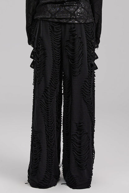 Black Horizontal Striped DecorationRipped Men's Gothic Loose Pants