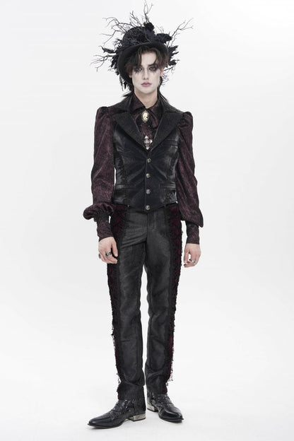 Black Lapel Collar Jacquard Lace Slim Men's Gothic Vest