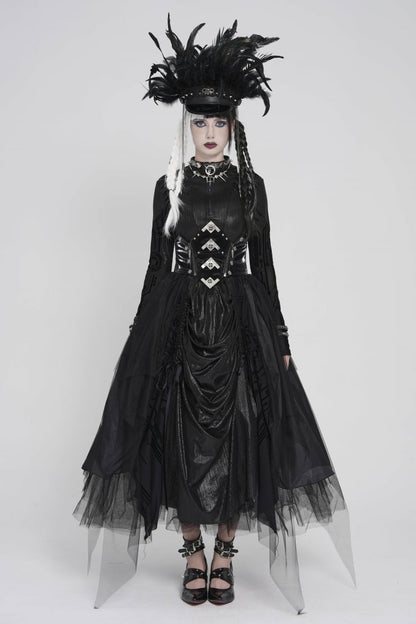 Black Multi-Layered Lace-Up Slim Irregular Asymmetric Eyelet Women's Gothic Long  Skirt