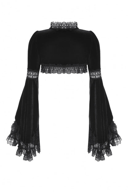 Black Long Puff Flared Sleeves Ruffled Lace Spliced Velvet Women's Gothic Cape
