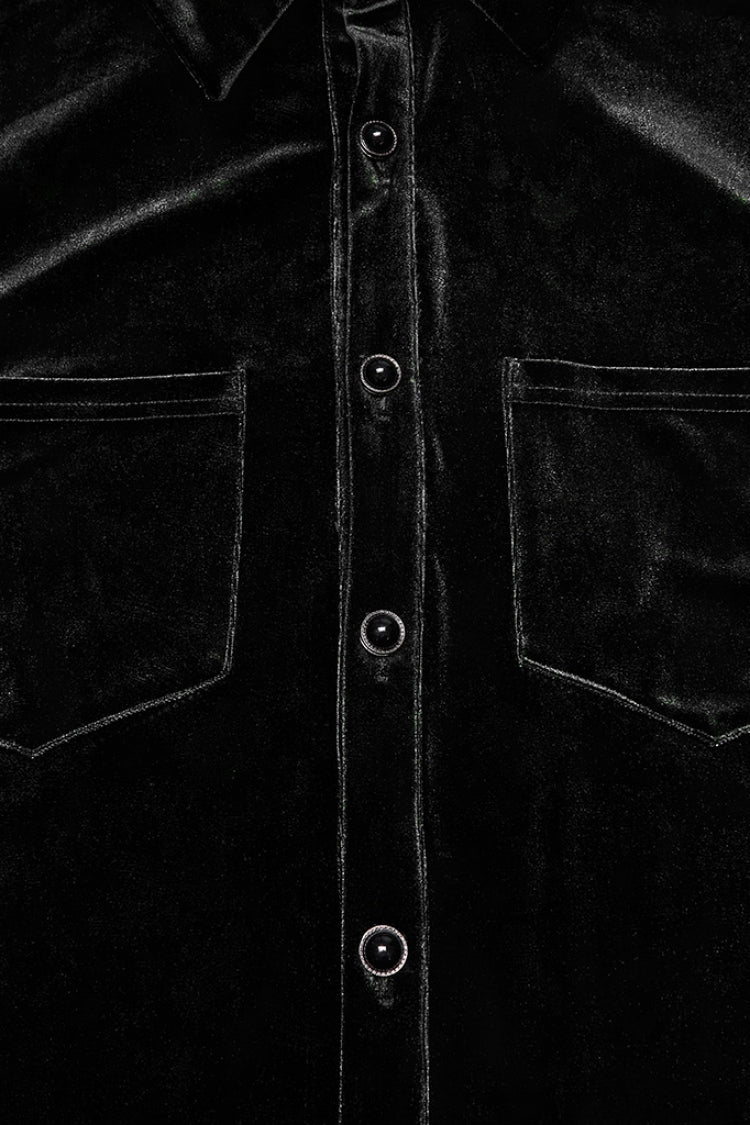 Black Lapel Collar Long Puff Sleeves Men's Gothic Blouse