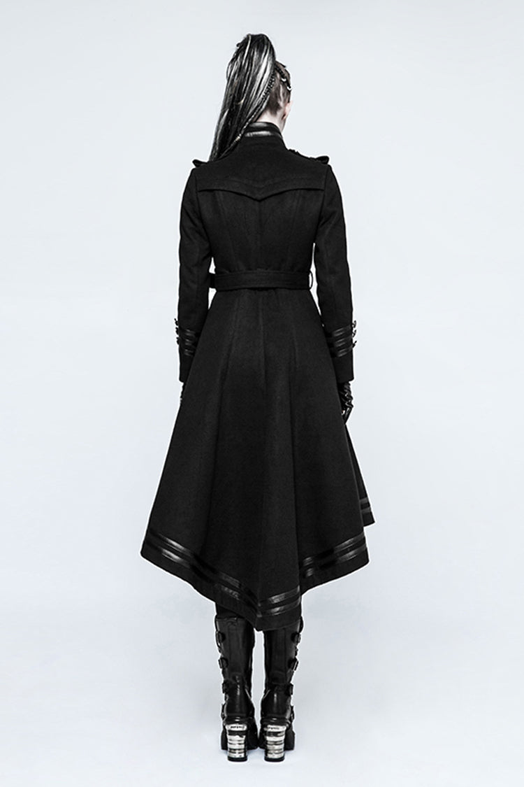 Black Military Uniform Double Breasted Womens Long Gothic Coat With Belt