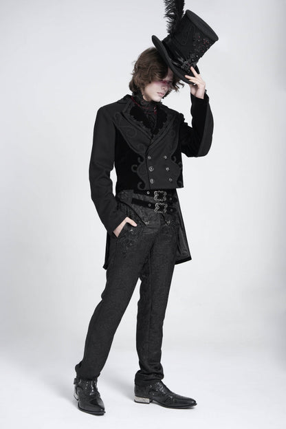 Black Double Buckles High Waisted Embroidery Men's Gothic Suit Pants