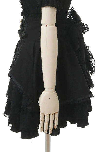 Black Japanese High Waisted Multi-Layered Lace Sweet Jirai Kei Skirt