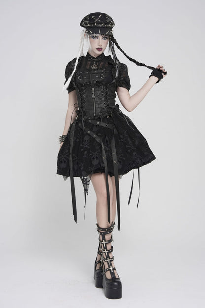 Black Bow Lace-Up Slim Zippered Women's Gothic Swallow-tailed Vest