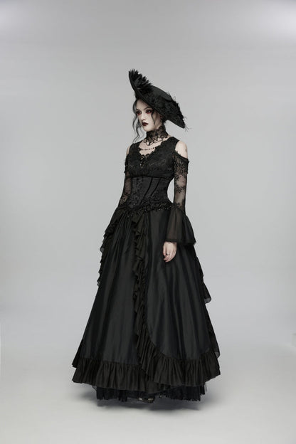 Black Jacquard Lace-Up Slim Women's Gothic Tassels Corset