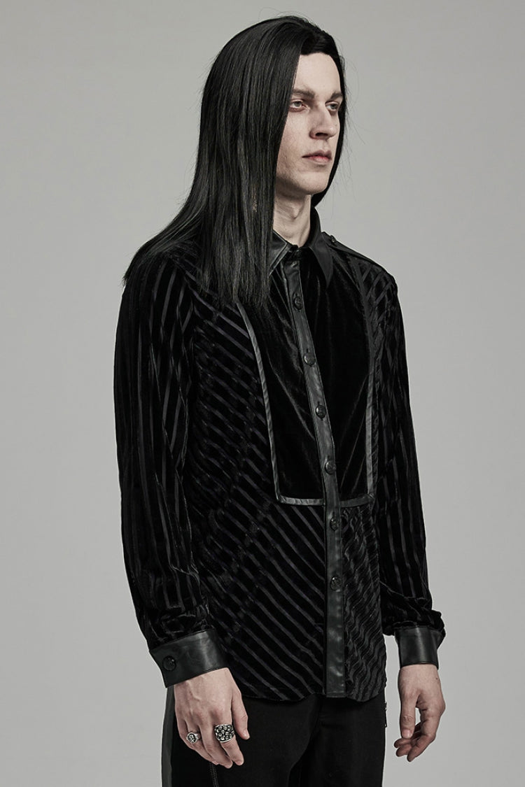 Black Lapel Collar Stitching Slim Men's Gothic Blouse