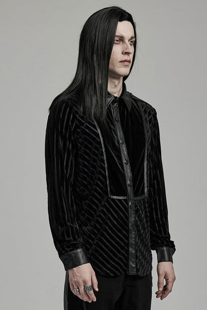 Black Lapel Collar Stitching Slim Men's Gothic Blouse