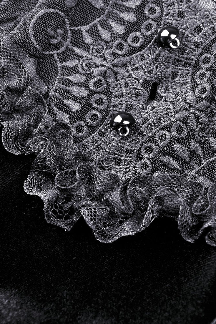 Black Lace Long Puff Sleeves Women's Gothic Velet Dress