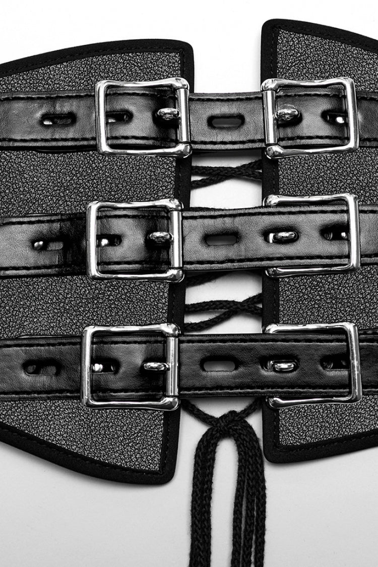 Black Lace-Up Double-buckle Men's Punk Girdle
