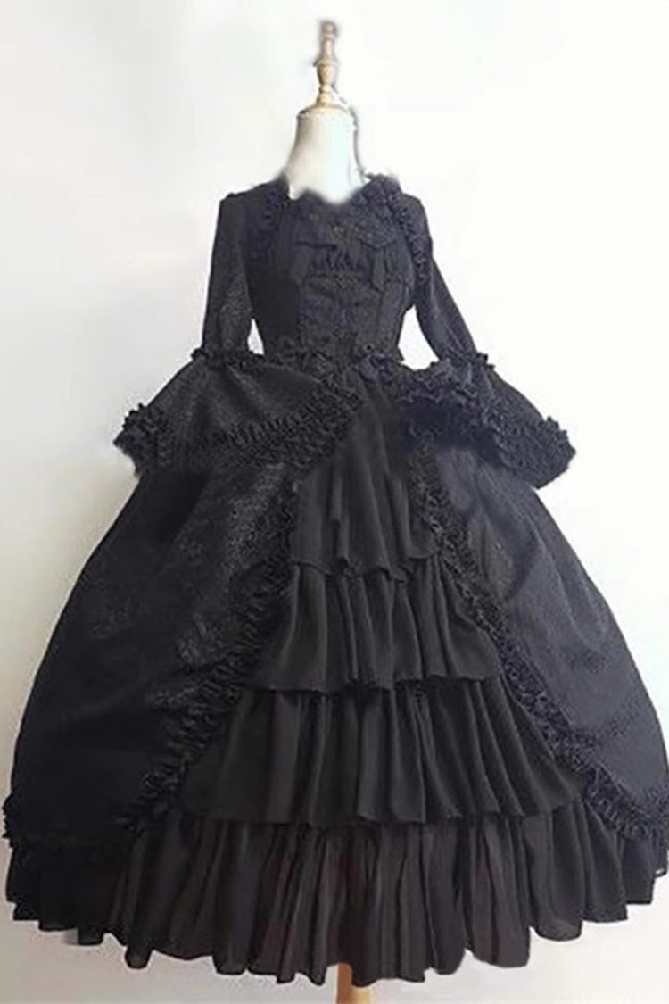 Black Long Hime Sleeves Multi-Layered Ruffle Cardigan Bowknot Gothic Plus Size Lolita Dress