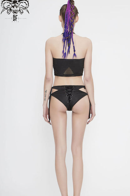Black Lace-Up Front Middle Cross-Strap Women's Punk Swimsuit Bottoms