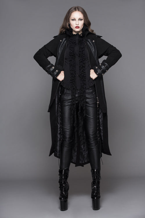 Black Fake Two Pieces Game Style Woollen Womens Punk Coats