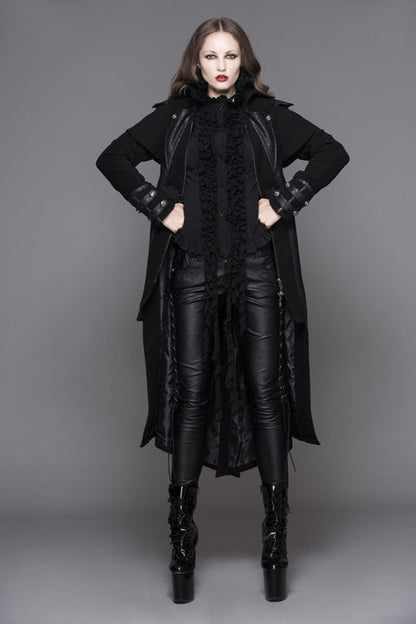 Black Fake Two Pieces Game Style Woollen Womens Punk Coats