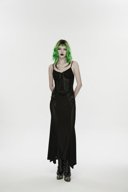 Black Lace-Up Buckled Eyelet Women's Punk Jsk Dress
