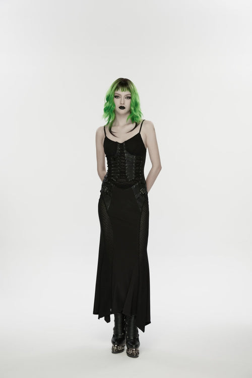 Black Lace-Up Buckled Eyelet Women's Punk Jsk Dress