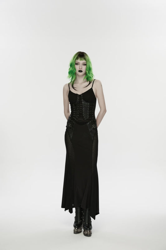Black Lace-Up Buckled Eyelet Women's Punk Jsk Dress